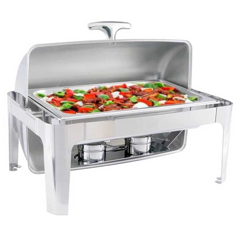 Roll Top Kapaklı Chafing Dish, 9 L, Jel Yakıt + Elektrikli