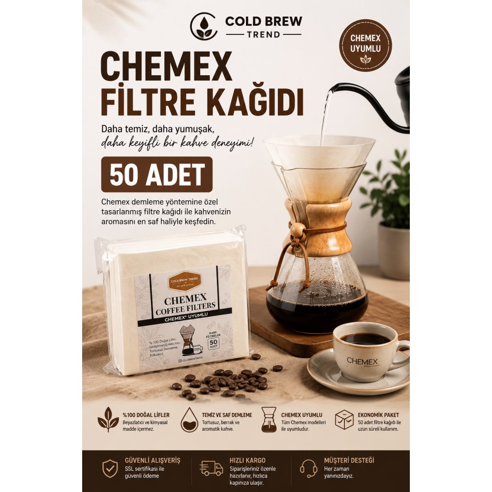 Chemex Filtre Kağıdı, 5-8 Fincan, 50 Adetli
