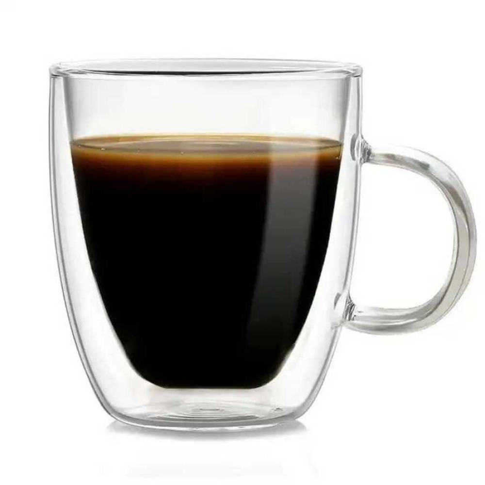 Çift Cidarlı Cam Kahve Bardağı 80 m KULPLU Borosilikat Espresso Bardağı Isıya Dayanıklı