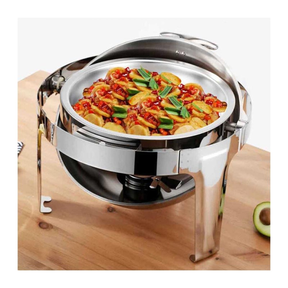 Roll Top Kapaklı Yuvarlak Chafing Dish, 6 L, Jel Yakıt + Elektrikli