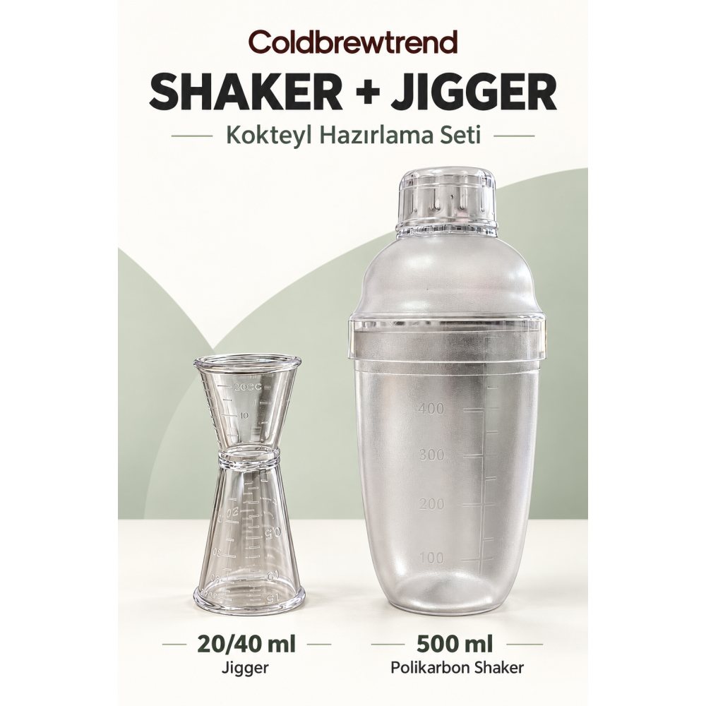  500 ml Polikarbon Shaker ve 20/40 ml Jigger Kokteyl Hazırlama Seti