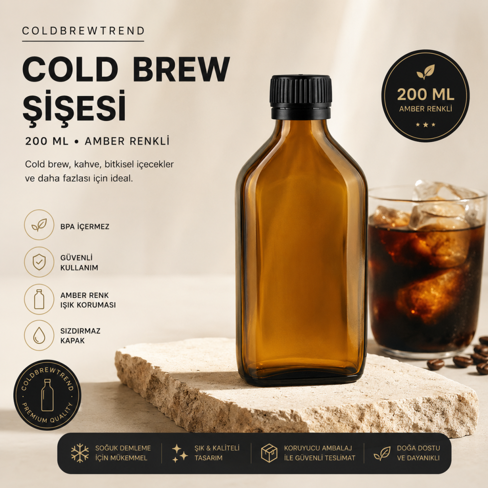 200 ml Amber Cam Cold Brew Şişesi - 6 Adetli