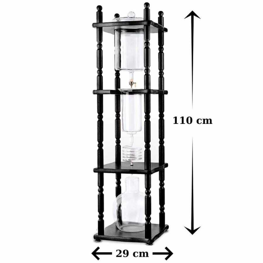 Cold Drip Soğuk Kahve Demleme Kulesi 3L - Ahşap Standlı Profesyonel Cold Brew Kahve Demleme SİYAH